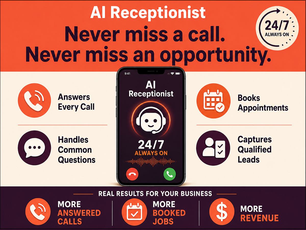 AI Receptionist: a 24/7 virtual receptionist that answers calls, books appointments, and captures prospects