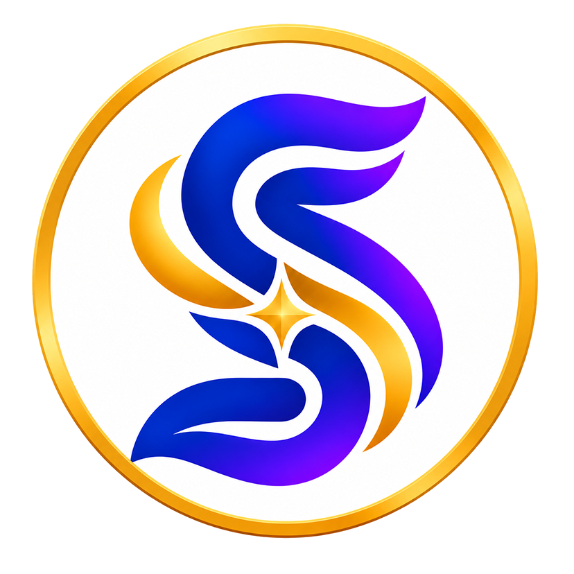 Starpoint Systems logo, a blue and gold spiral star mark